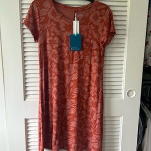 NWT Hawaiian print two tone burnt orange stretchy cap sleeve dress